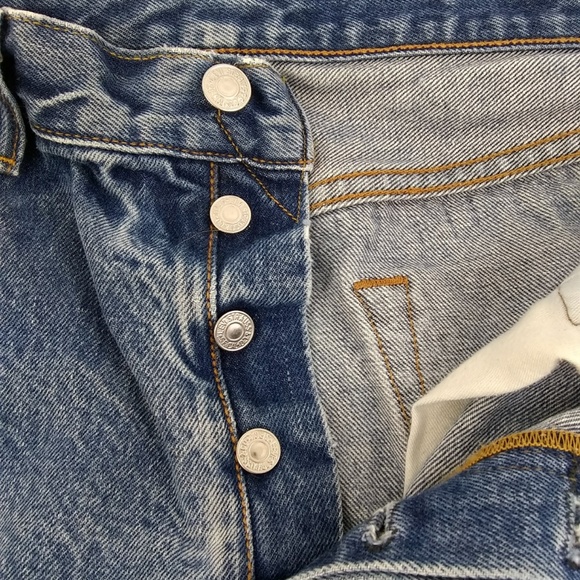 Levi's 501 Button Fly Vintage Distressed Jeans High Waist Straight Leg 35x36 - Picture 5 of 8